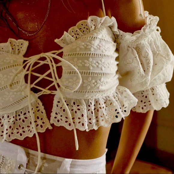 For Love and Lemons Anabelle Eyelet Crop Top - Picture 3 of 7